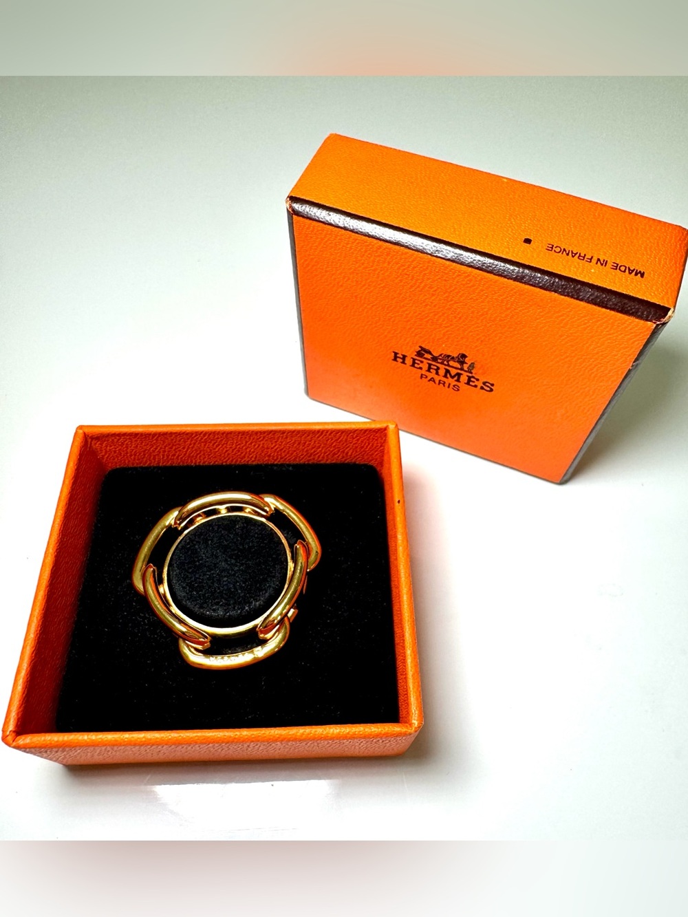 Hermes Vintage Gold Metal Chaine D'Ancre Scarf Ring Charm